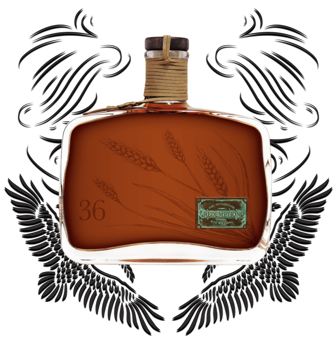 The Ancients. 36 Year Old Bourbon bottle with a filagree background