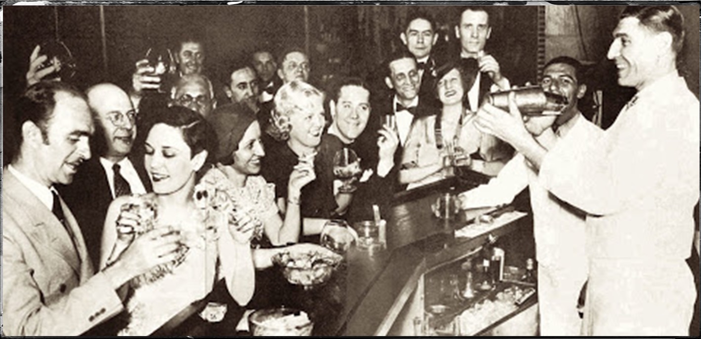 Old vintage image of young people at bar - Redemption Whiskey