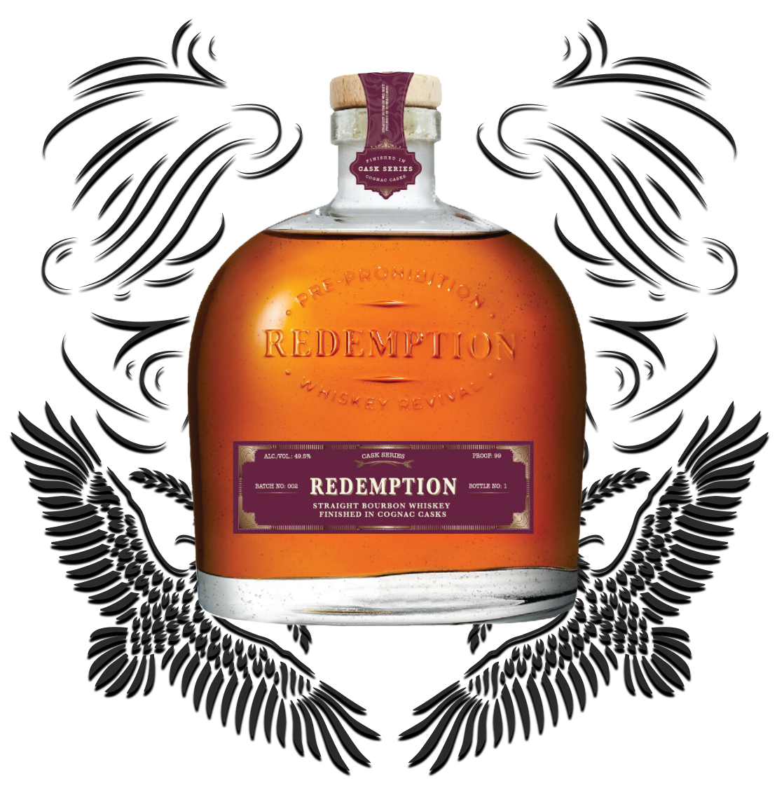 Cognac Cask bottle with filagree background